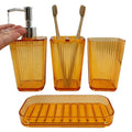 4 Pcs Bathroom Accessory Set Plastic Bathroom Organizer Kit with 13.5oz Soap Dispenser Toothbrush Holder Tumbler Vanity Tray Complete Countertop Bathroom Decor Set(Orange)