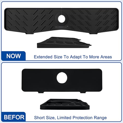 Faucet Mat for Kitchen Sink – 24” x 5.1” Extra-Long Silicone Splash Guard with 10° Slope & Upgraded Drainage – Gen 3 Sink Water Catcher & Sponge Holder for Kitchen, Bathroom (Black) - color: Black, size: 24 in