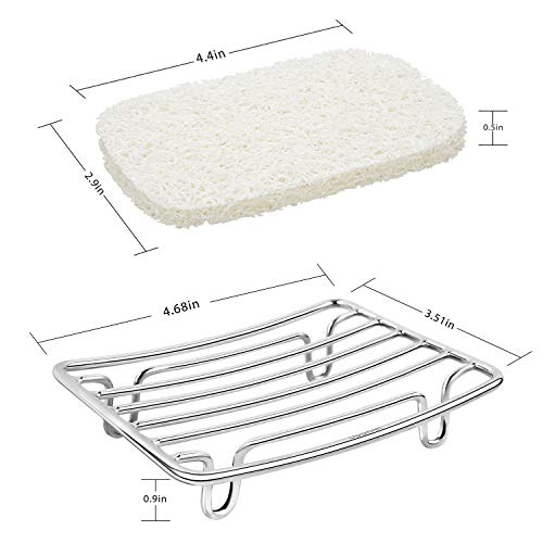 Bar Soap Dish Holder for Shower Bathroom Stainless Steel Rust Proof Self Draining with White Soap Saver Pad - color: White-rectangular 1p