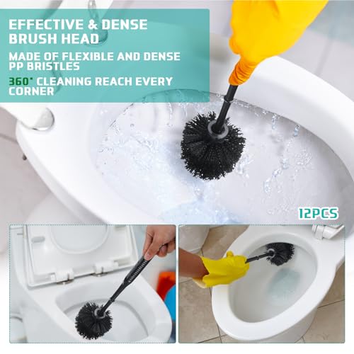 Roshtia 12 Sets Toilet Brush and Holder Set for Bathroom Toilet Bowl Brush Scrubber with Caddy for Deep Cleaning, 14.57 Height (Black) - color: Black