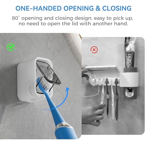 Toothbrush Holders for Bathroom【Innovation Single Slot Design】 2PCS Toothbrush Holder Wall Mounted with Cover for Shower, Single Toothbrush Dispenser Storage Organizer for Family & Travel - color: Grey-4pcs