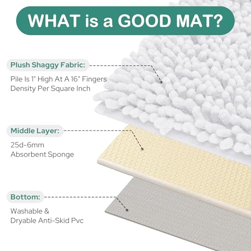 HOMEIDEAS Bathroom Rugs Set 2 Pieces, Ultra Soft Non Slip Absorbent Chenille Toilet Bath Mat Set (White) - color: White-white, size: 1'8" x 2'8" (U Shape 20"x24"+20"x32")