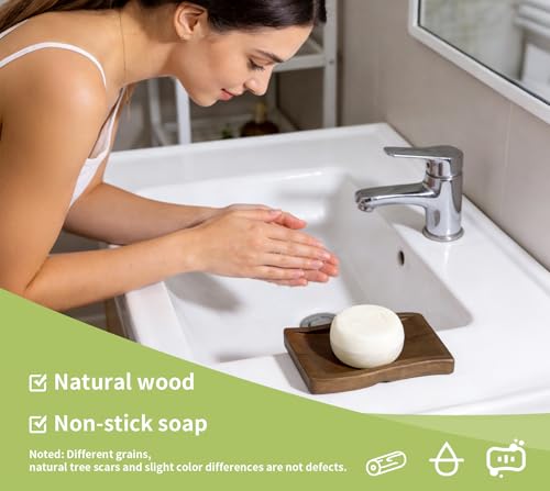 Wood Self-Draining Bar Soap Holder, Soap Dish with Draining, 3 Holes Design Keep Soap Saver Tray/Sponge Holder Dry, Bathroom/Kitchen Soap Case, Brown - color: Brown