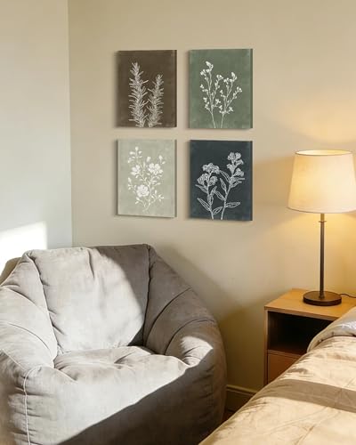 Drsoum Framed Boho Wall Art Set of 4 Wooded Vintage Botanical Prints Retro Plants Rustic Antique for Bathroom Farmhouse Kitchen Home Decor Ready to Hang 8x10inx4pcs (Framed) - size: 8''x 10''x 4pcs