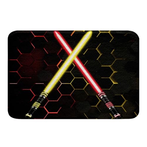 Light Up Sword Bathroom Rug Kids Geometric Honeycomb Hexagon Non Slip Bath Mat for Boys Girls Adult Neon Colorful Red Yellow Shaggy Absorbent Floor Mat 3D Black Bath Indoor Doormat Decor,16"x24" - color: Lightsaber 2, size: 16" x 24"