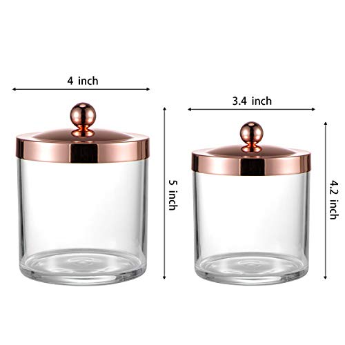 SheeChung 2-Pack Plastic Apothecary Jars with Rose Gold Metal Lids - 25oz & 15oz Clear Acrylic Qtip Holder Set - Shatterproof Bathroom Vanity Organizer for Cotton Balls, Swabs, Pads - Luxury Decor - color: Rose Gold, size: 25 oz & 15 oz