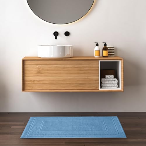 Avalon Towels Light Blue Bath Mat - 100% Cotton Set of 4 Absorbent Bathmat - Bathroom Mats Quick Dry Bath Mats for Bathrooms (22x34 Inches) - color: Sky Blue, size: Pack of 4