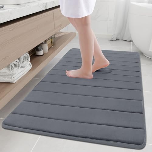 Buganda Memory Foam Bath Mat, 47" x 32", Ultra Soft Bathroom Rugs, Water Absorbent and Machine Washable Bath Rug Runner for Bathroom, Shower, and Tub, Dark Grey - color: Dark Grey, size: 47" X 32"