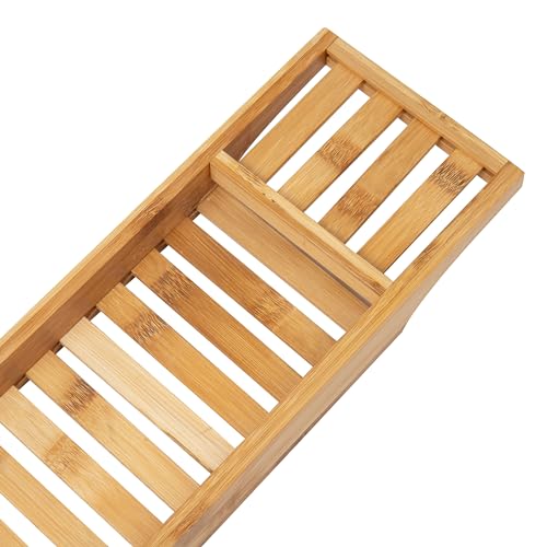 Mind Reader Bathtub Tray, Shower Organizer, Bathroom Accessory, Wood Tray, Rayon from Bamboo, 27.5" L x 5.75" Wx 1.75" H, Brown - style: Bathtub Tray