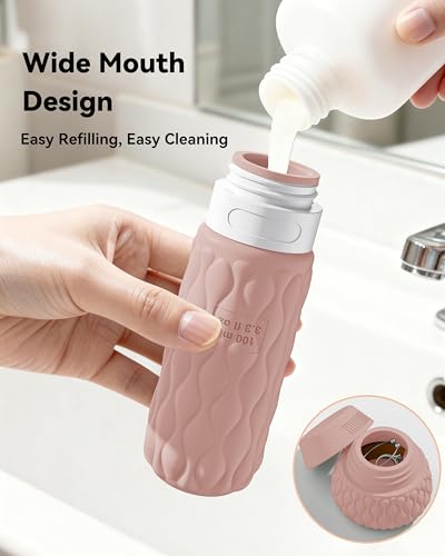 Silicone Travel Bottles for Toiletries 8 Pack Travel Size Toiletries 3.4 oz 1.7 oz, Leakproof Squeeze Travel Size Containers Refillable Cosmetic Jars Set for Shampoo, Conditioner, Creams - color: Creamy Candy-3.4oz/1.7oz