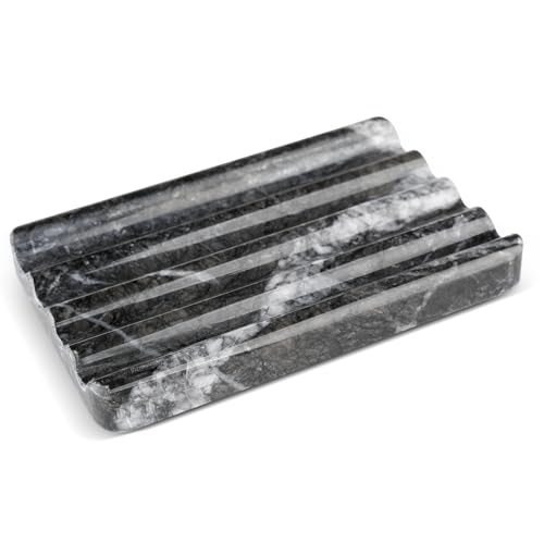 Karibiber Marble Soap Dish, Bar Soap Holder Shower, Black Soaps Bathroom Saver with Water Ripple Design, Easy Cleaning Natural Stone Sponge Holder for Kitchen Sink, Executive Jewelry Ring Tray - color: Grigio Carnico