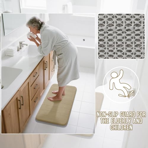 Yimobra Memory Foam Bathroom Rugs Sets 2 Piece - Super Soft Absorbent Quick Dry Bath Mat Set, Machine Washable Non Slip Floor Carpet for Tub Shower & Single Sink (17x24 & 31.5x20 Inch, Pale Khaki) - color: Pale Khaki, size: 31.5x20+24x17 Inch