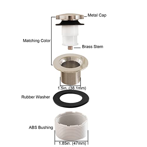 Tip-Toe Bathtub Drain Stopper with ABS Plastic Bushing, Fits in 1-1/2 Inch or 1-3/8 Inch Inner, Easy to Install, Satin Nickel - color: Satin Nickel