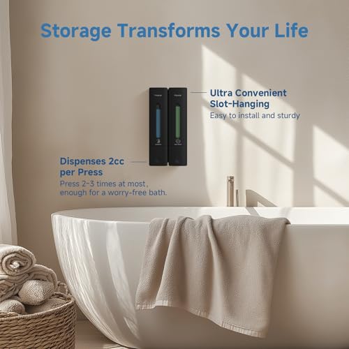Shampoo Dispenser for Shower - Shower Soap Dispenser Wall Mounted No Drill - Shampoo Body Wash Dispenser 2 Chamber - Easy Install for Bathroom Hotel Black 800ml - color: Black