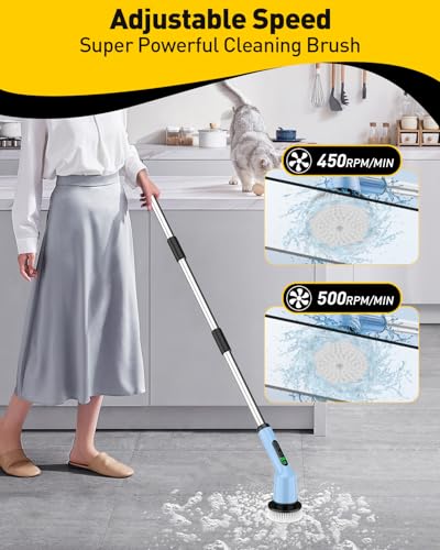Electric Spin Scrubber for Cleaning Bathroom, Shower Scrubber Cordless Cleaning Brush with IPX7 Waterproof & 2 Speed, 3 Brush Heads, Bathroom Cleaning Supplies for Shower Tub Kitchen Tile Toilet Sky - color: Sky, size: 3 Brush Heads