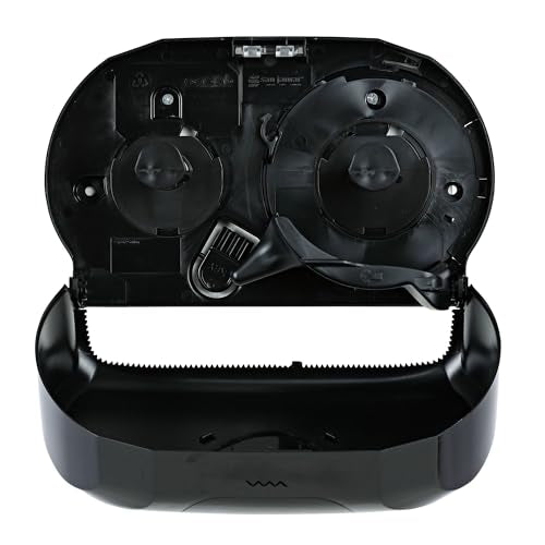 Boardwalk R3670BKBW 13 in. x 6.75 in. x 8.75 in. Standard Twin Toilet Tissue Dispenser - Black