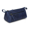 Leather Makeup Bag for Women – Genuine Leather Cosmetic Bag Travel, Handmade Zippered Makeup Pouch, Small Toiletry Bag, Shaving Kit & Stationery Organizer- Blue - color: Blue