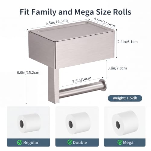 FORIOUS Toilet Paper Holder with Shelf, Sanitary Napkin Receptacle Tampon Holder, Wall Mount Toilet Paper Holder with Storage, Flushable Wipes Dispenser Fits for Bathroom Commercial, 6.5" L | Brushed Nickel 1 Pack - color: Stainless Steel, size: 1 Pack-6.