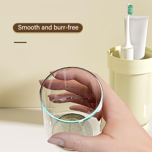 Breathable Toothbrush Travel Case, 2 in 1 Portable Travel Toothbrush Holder and Mouthwash Cup, Large Capacity Toothbrush Cup with Lid for School, Camping, Business Trip, Bathroom, Cruise (Beige) - color: Beige
