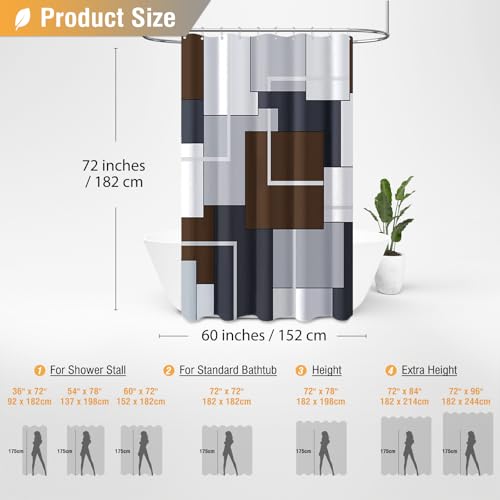 BTTN Stall Fabric Shower Curtain, 60x72 Inches Geometric Cloth Shower Curtain Set with 10 Plastic Hooks, Narrow Abstract Modern Neutral Water-Repellent Polyester Shower Curtains for Bathroom - Brown - color: Brown, size: 60"W x 72"L (Pack of 1)