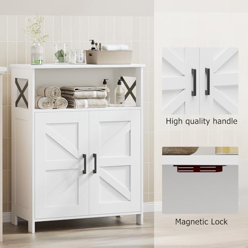 Homhedy Farmhouse Bathroom Storage Cabinet with 2 Doors, Toilet Paper Cabinet with Adjustable Shelf, Small Bathroom Cabinet for Kitchen/Laundry/Living Room, 11.8 x 23.6 x 31.5 Inches, White - color: White