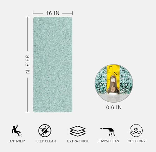 0.6" Extra Thick Non Slip Shower Mat, PVC Loofah Shower Mat with Drain, Quick Drying Bath Mat for Inside Shower, Bathtub Mats Foot Scrubber for Elderly, Bathroom, Kitchen, Wet Areas(Blue 16x39) - color: Blue, size: 16" x 39" (Rectangular)