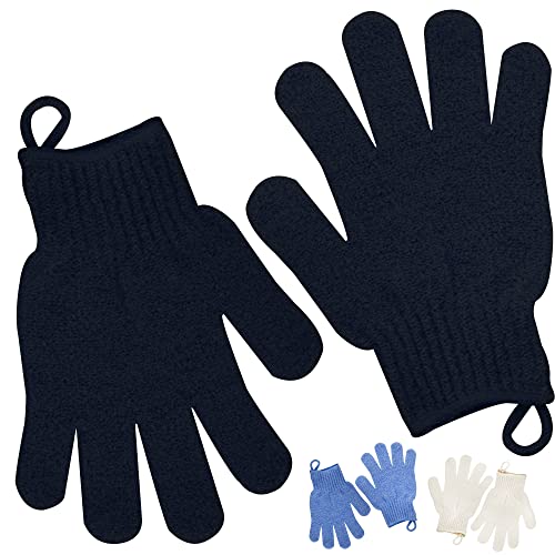 Exfoliating Glove with Hanging Loop - Bath Gloves 1 Pair Shower Gloves, Heavy Exfoliating Gloves for Men and Women Shower Gloves Body Wash Makes Skin Soft Healthy Body Exfoliating Gloves 1 Pair Black - style: 1 Pair Black Exfoliating Gloves