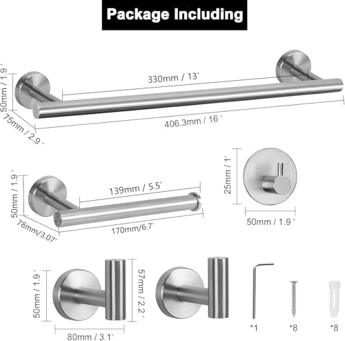 NearMoon Bathroom Hardware Set SUS 304 Thicken Stainless Steel-Towel Bar Set Include 16" Towel Rod, Toilet Paper Holder, Multifunctional Hooks Bathroom Accessories (Brushed Nickel, 5 Pcs) - color: Brushed Nickel