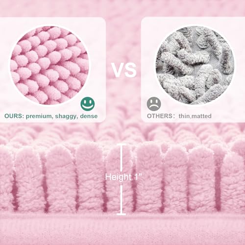 HOMEIDEAS 3 Pieces Light Pink Bathroom Rugs Set, Ultra Soft Non Slip Bath Rug and Absorbent Chenille Bath Mat, Includes U-Shaped Contour Rug, Bath Mat and Toilet Lid Cover, Perfect for Bathroom, Tub - color: Light Pink, size: 20"x32"+U 20"x24"+Cover 18"x2