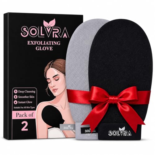 Exfoliating Gloves – 100% Vegan Viscose Kessa Mitt for Dead Skin Removal, Self-Tan Fade, and Keratosis Pilaris – Dual-Texture Glove for Spa & Massage (2 Pack, Black/Gray) - color: Pack of 2 - Black & Gray