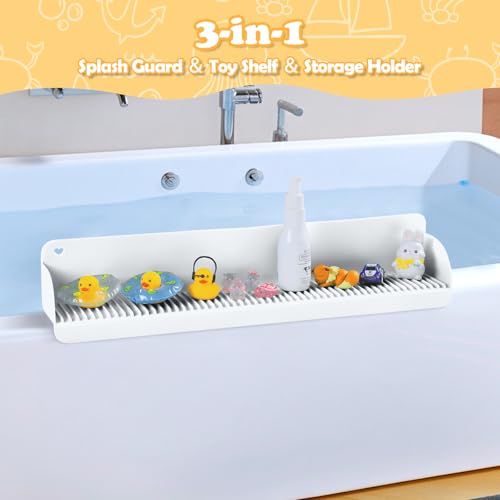 AGPTEK 24 Inch Bathtub Splash Guard with 10 Suction Cups, Silicone Tub Water Splash Guard for Bathtub, Bath Toy Tray Holder Play Shelf for Kids, Universal for Bathroom, Kitchen Sink (White) - color: White