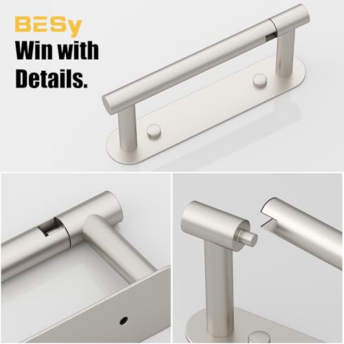 BESy Adhesive or Screw Toilet Paper Holder Wall Mount Rustproof Modern Roll Holder Flexible Pivoting Adjustable Tissue Handle with Self Adhesive or Mounted with Screws Stainless Steel Brushed Nickel - color: Brushed Nickel