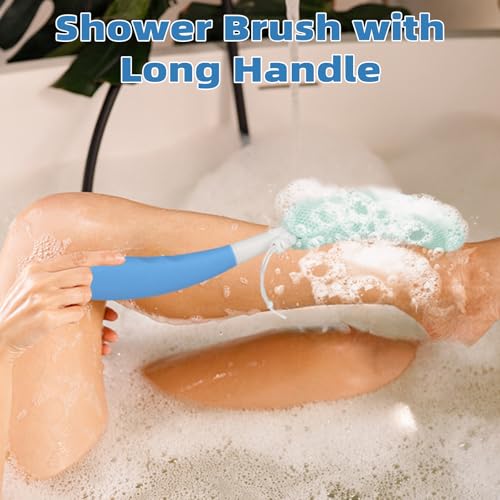 KkaFFeKkaFFe Shower Back Brush With Long Handle, 15.35" Body Brush, Back Scrubber for Men Women, Handled Sponge Body Exfoliator, Loofah Scrubber for Aid Bathing - size: Blue+Green Handle