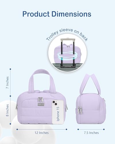 TOPDesign Travel Toiletry Bag for Women, Puffer Large Toiletry Bag, Lightweight Cosmetic Makeup Organizer with Handle for Traveling, Accessories, Essentials, Toiletries (Light Purple) - color: Light Purple