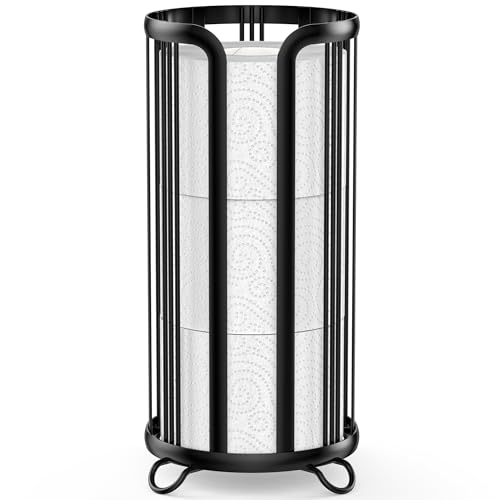 Toilet Paper Holder Stand, Black | Freestanding, Minimalistic Storage Solution, Reserve Mega Rolls - color: Black