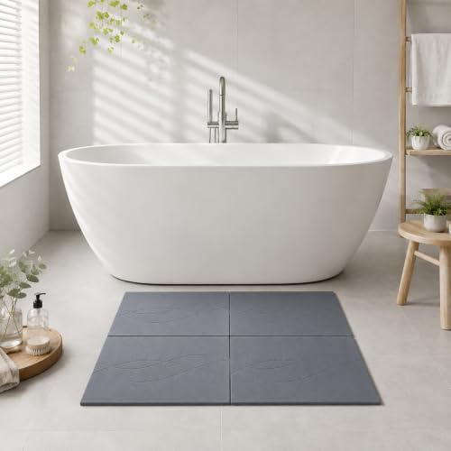 Extra Large Stone Bath Mat for Bathroom,31.5" x 23.6" Quick-Drying Diatomite Stone Shower Mat,Spliceable Design Instant Dry Technology Bath Mats Non-Slip Easy to Clean(Linear Dark Gray) - color: Dark Gray