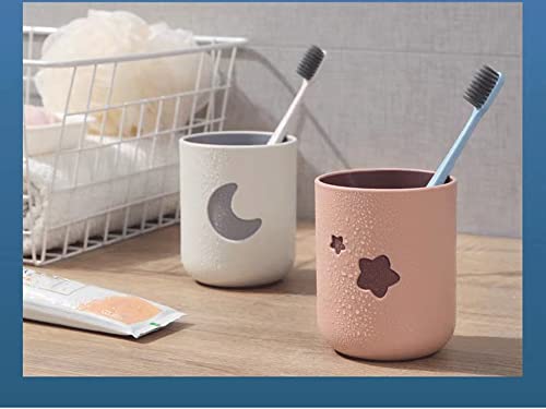 Two-Color Lucky Pair Cup Bathroom Toothbrush Cup Household Cartoon Star Moon Water Cup (Pink & White) - color: Pink & White