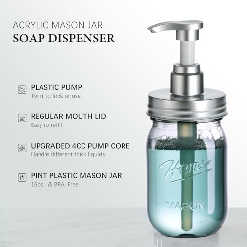 Amolliar Plastic Mason Jar Soap Dispenser with Pump Lid,16OZ Refillable Hand Soap Dispenser Set with Cute Lables - Farmhouse Decor for Kitchen Bathroom, Liquid Soap, Dish Soap, Lotion (2 Pack, Silver) - color: Black Jar + Silver Pumps