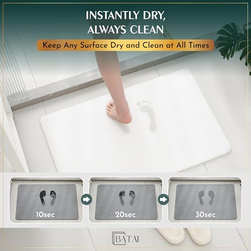 Extra Large Stone Bath Mat (31.5” x 19.7”) White Stone Bath Mats for Bathroom – Absorbent Diatomaceous Earth – Non-Slip Stone Shower Mat – Easy Clean, Quick Drying – Instant Dry Bathmat - XL - color: White
