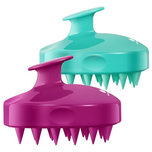 HEETA Hair Scalp Massager Shampoo Brush 2 Pack, Soft Silicone Bristles to Remove Dandruff, Waterproof Hair Scrubber for Both Wet Dry Hair, Suitable for Men & Women (Green & Purple) - color: 01- Green & Purple