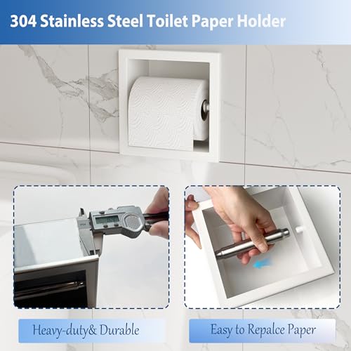 Neodrain Recessed Toilet Paper Holder, White Stainless Steel Built-in Tissue Paper Roll Holder, Roll Paper Holder for Bathroom Wall - color: White, size: 6X6In