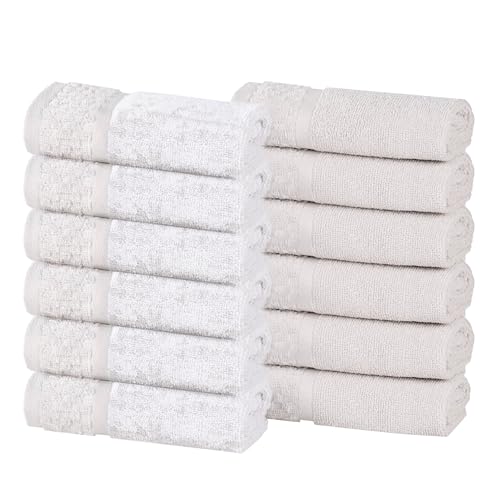 Superior Cotton Bathroom Towel Set, Plush Absorbent, 12 Piece, Stone White | Soft Quick Dry, Jacquard & Solid Pattern Assorted Towels, Daily Skincare and Facial Cleansing, 12 Washcloths Lodie Collection - color: Stone-white, size: Face Towel 12 - Pack (Ja