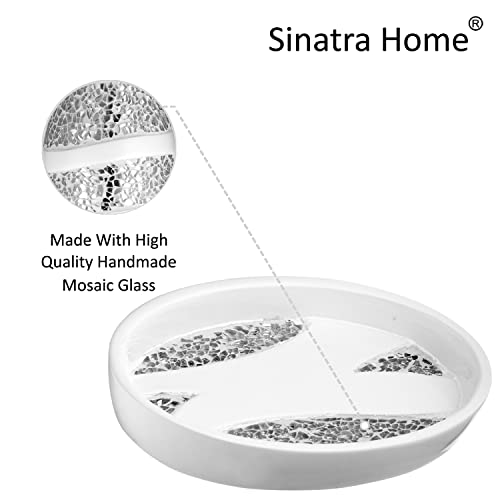 Zahari Home Sinatra Soap Dish Unique Design Stylish Bling Glass Mosaic Décor Soap Bar Holder, White - color: Sinatra White