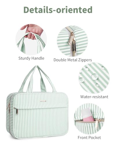 Narwey Striped Hanging Travel Toiletry Bag, Makeup Bag Organizer Make up Toiletries Bags for Full Size Essentials, Accessories, Brushes, Cosmetics (Mint Green Stripe, Large) - color: B-Mint Green Stripe, size: Large