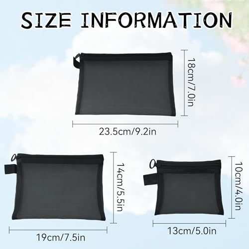 9PCS Zipper Pouch Bags Travel Organizer Kit, Small Mesh Cosmetic Bags for Credit Cards, Keys, Coins & Makeup, Black Storage Pouches - color: Black