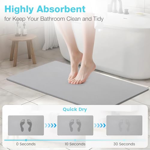 Large Diatomite Stone Bath Mat, Premium Non-Slip Natural Diatomaceous Earth Bathtub Quick Drying Mats for Bathroom Floor (30" x 17" Light Gray) - color: Light Grey, size: 30" x 17"