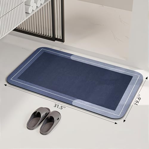 Mordem Diatomaceous Earth Bath Mat Super Absorbent Quick Dry Bath Mat, Bathroom Rugs Non Slip Washable, Thin Blue Bathroom Floor Mats-Shower Rug for in Front of Bathtub Shower, Easy Care,19.6"x31.5" - color: Blue, size: 19.6"x31.5"