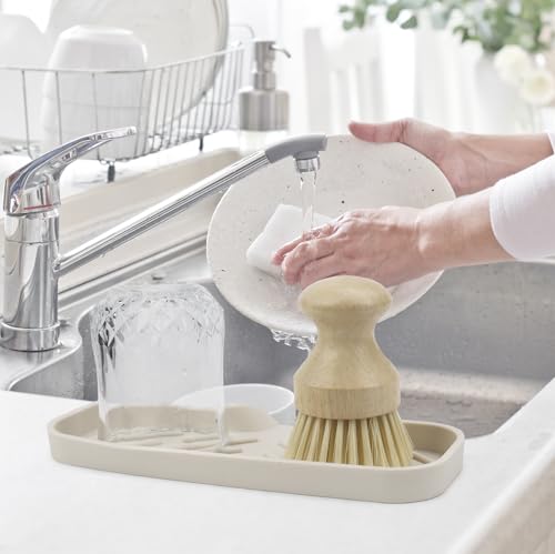 YASMEN Silicone Bathroom Soap Dishes, Sink Sponge Holder for Kitchen, Rubber Soap Dish with Drain, Shower Soap Sponge Tray, Sink or Counter Organizer, for Bar Soap, Bottle, Dish Soap Dispenser-Tapioca - color: Tapioca, size: M(9"×3.15" )