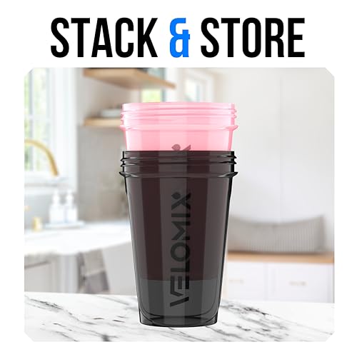 VELOMIX -2 Pack- 20 oz Protein Shaker Bottles for Protein Mixes - 2x Wire Whisk | Leak Proof Shaker Cups for Protein Shakes and Pre Workout | Protein Shaker Bottle Pack (A7) Pink/Black - color: A7) Pink / Black