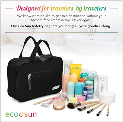 Eco Sun Hanging Travel Toiletry Bag — Designed in Hawaii — Water-resistant Travel Organizer for Bathroom Accessories (Black) - color: Black
